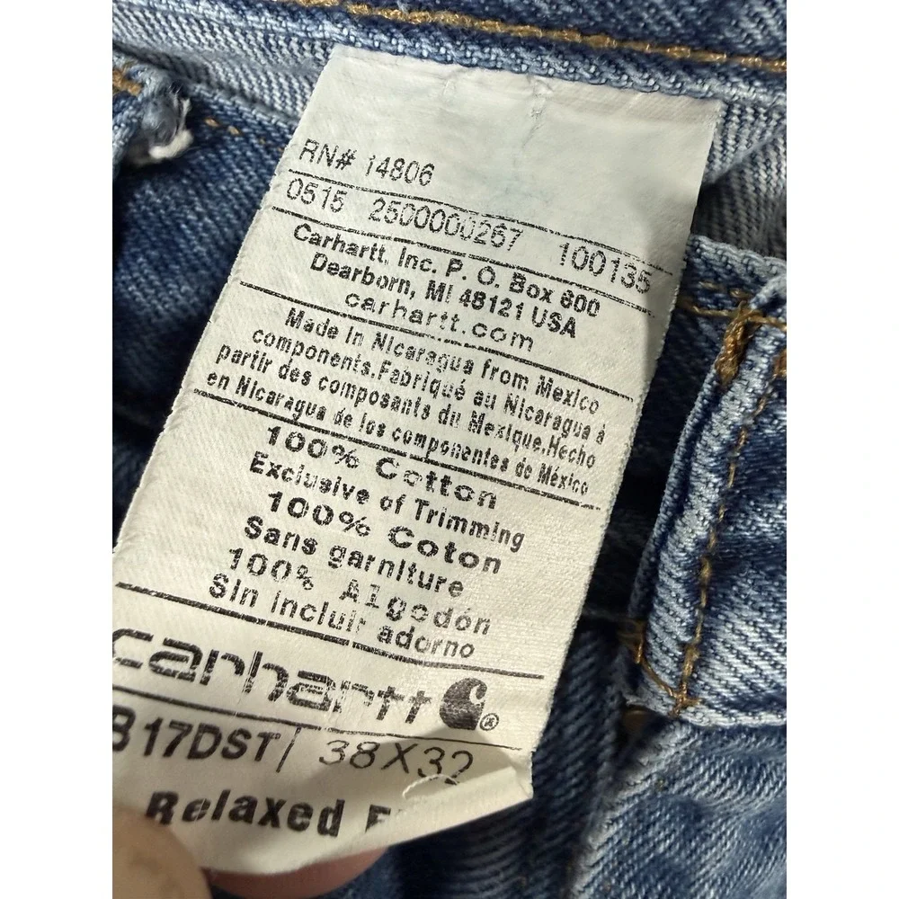 Carhartt Jeans Mens 38x32 Blue Denim Relaxed Fit Straight Leg B17 Vintage